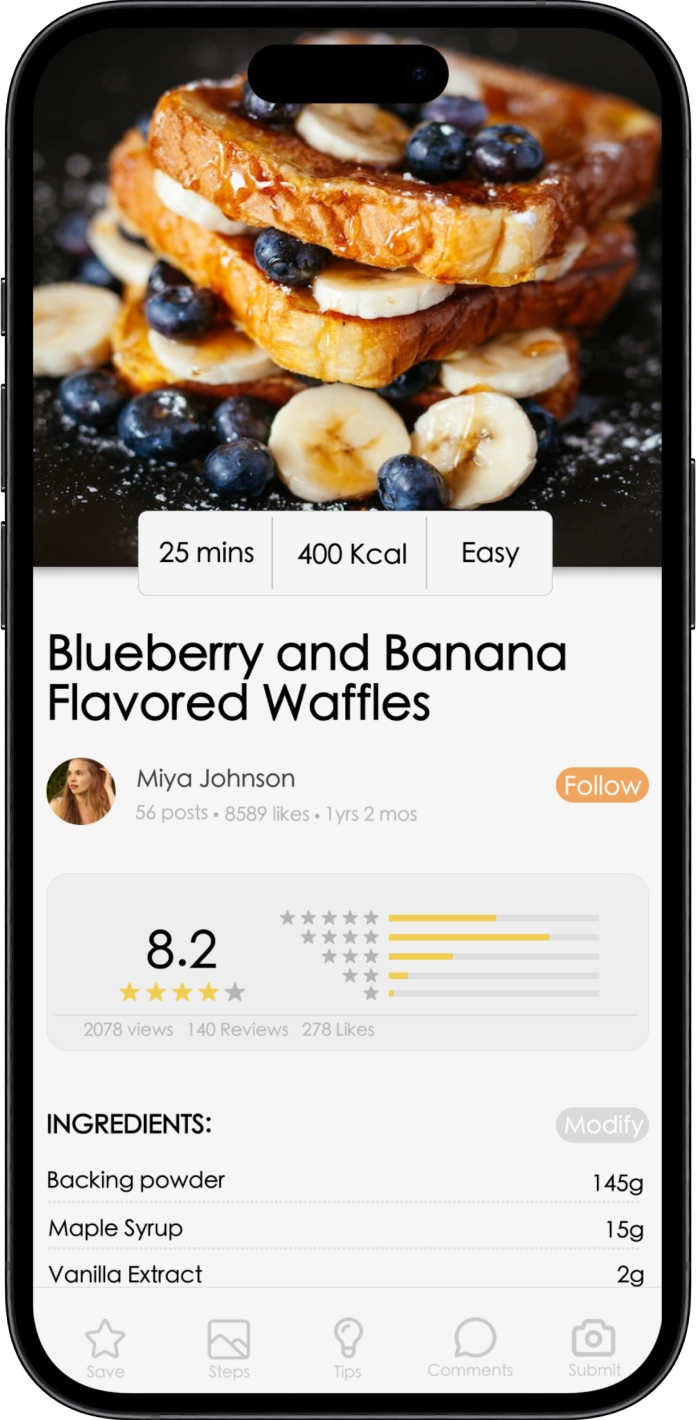 Low fidelity prototype - Recipe screen